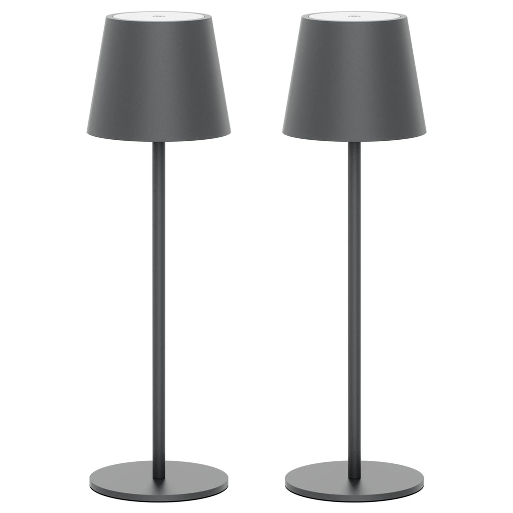 Es werde Licht: Klighten 2 Stück LED Dimmbare Akku Tischlampe, kabellos, wiederaufladbar, warme Lichtfarbe 3000K, Tischleuchte für Innen und Aussen mit USB-C, Aluminium, IP54 Wasserdicht, Dunkelgrau