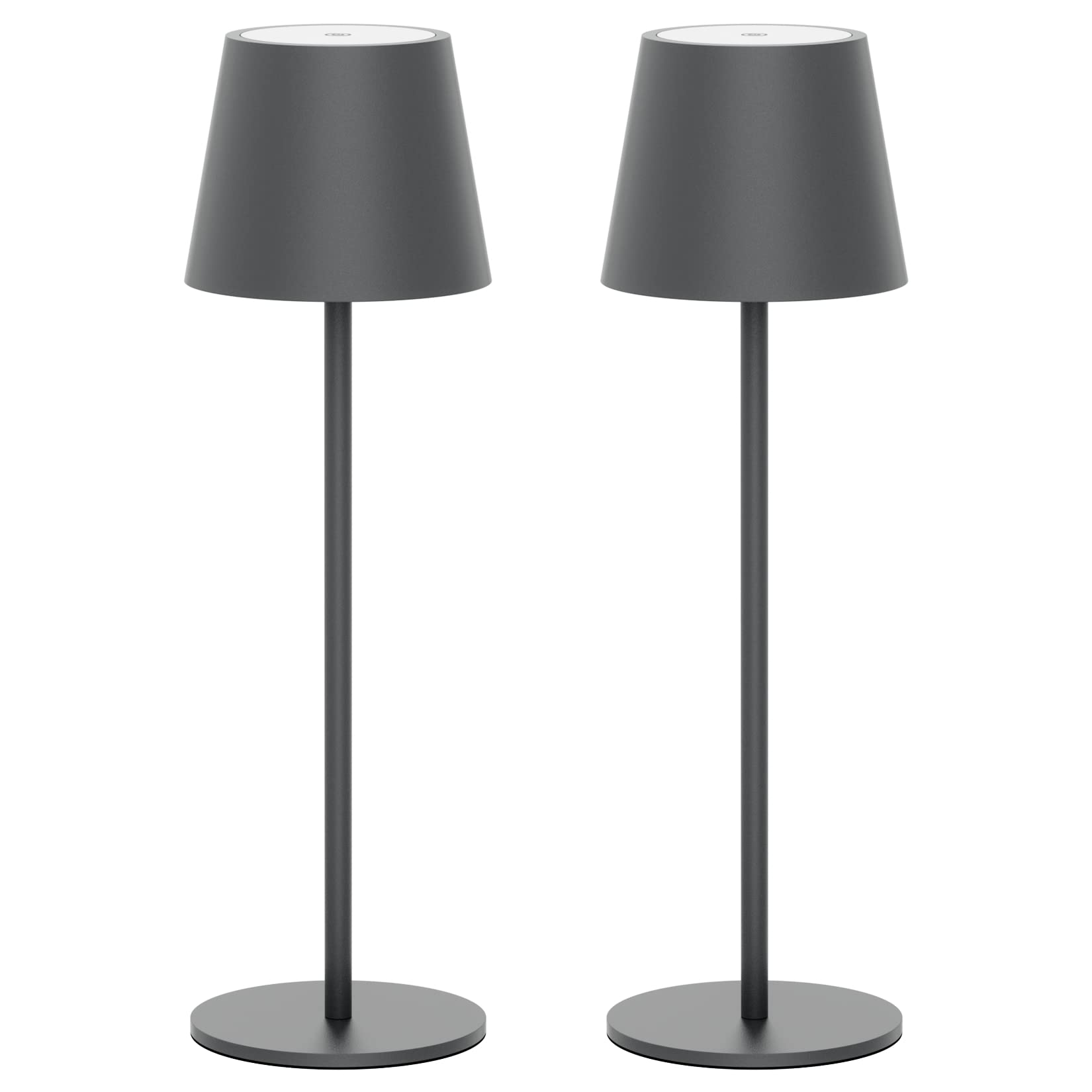Es werde Licht: Klighten 2 Stück LED Dimmbare Akku Tischlampe, kabellos, wiederaufladbar, warme Lichtfarbe 3000K, Tischleuchte für Innen und Aussen mit USB-C, Aluminium, IP54 Wasserdicht, Dunkelgrau