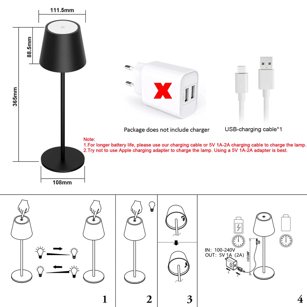 Es werde Licht: Klighten 2 Stück LED Dimmbare Akku Tischlampe, kabellos, wiederaufladbar, warme Lichtfarbe 3000K, Tischleuchte für Innen und Aussen mit USB-C, Aluminium, IP54 Wasserdicht, Dunkelgrau