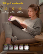 Für sanftes Licht: Glocusent Leselampe Buch Klemme, Augenschonende Bücher-Leselampe mit 3 Farben & 5 dimmbaren Helligkeiten, 80Std. Lebensdauer, wiederaufladbar