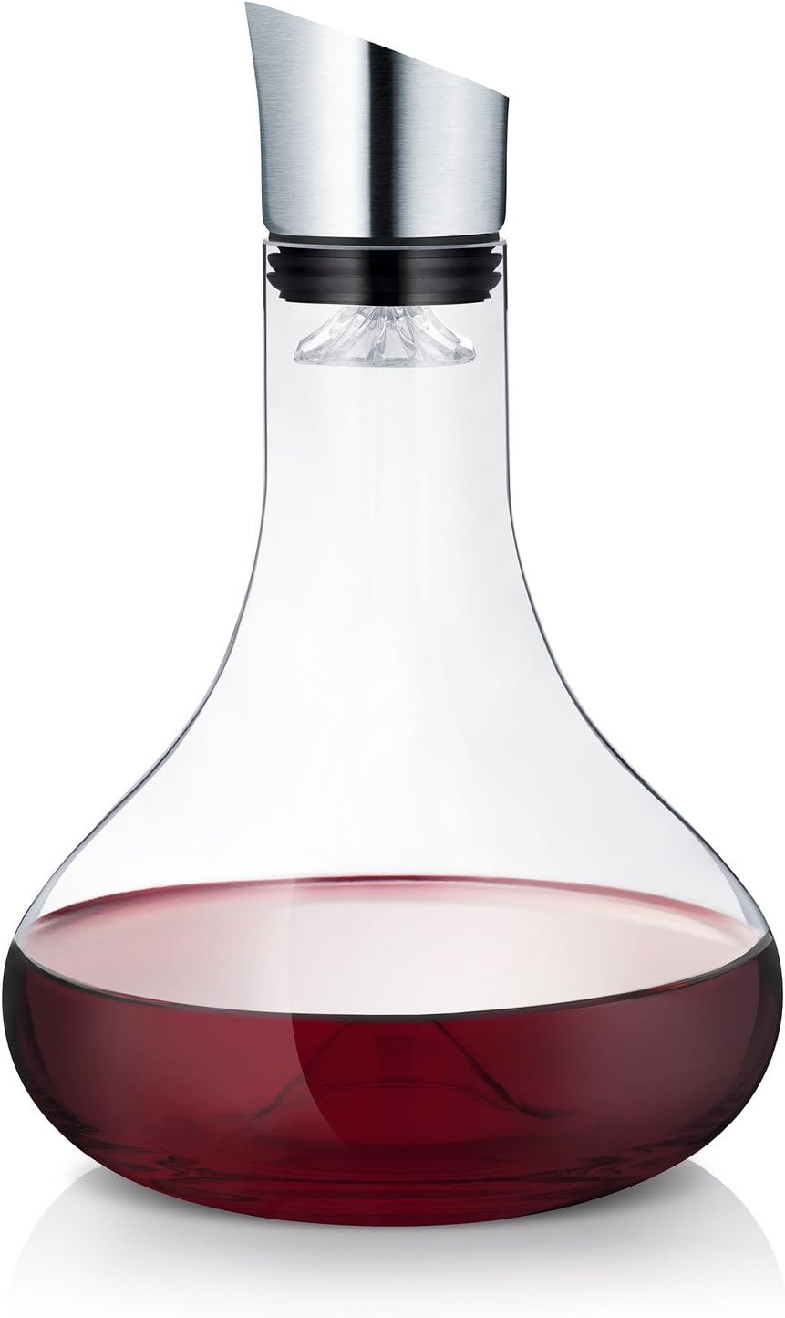 Feiner Wein braucht gute Behandlung: Blomus -ALPHA- Dekantierkaraffe aus Glas, komfortables & tropffreies eingießen des Weins, Filter & Belüftung, Ein-Hand-Bedienung, spülmaschinenfestes Glas