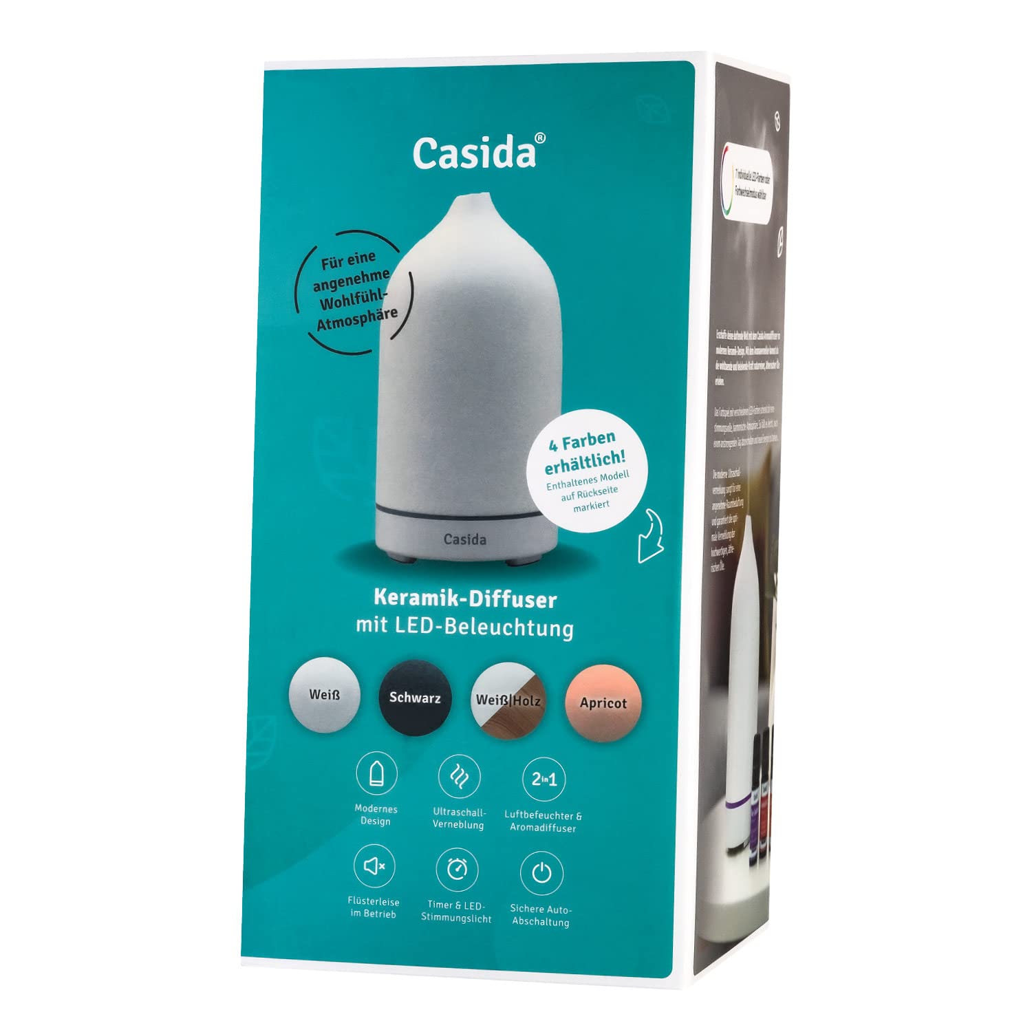 AAAAroma! Moderner Keramik Aroma Diffuser für ätherische Öle mit LED Licht 3-in-1: Ultraschall Diffusor, Luftbefeuchter und Nachtlicht - 100 ml Wassertank (Schwarz)