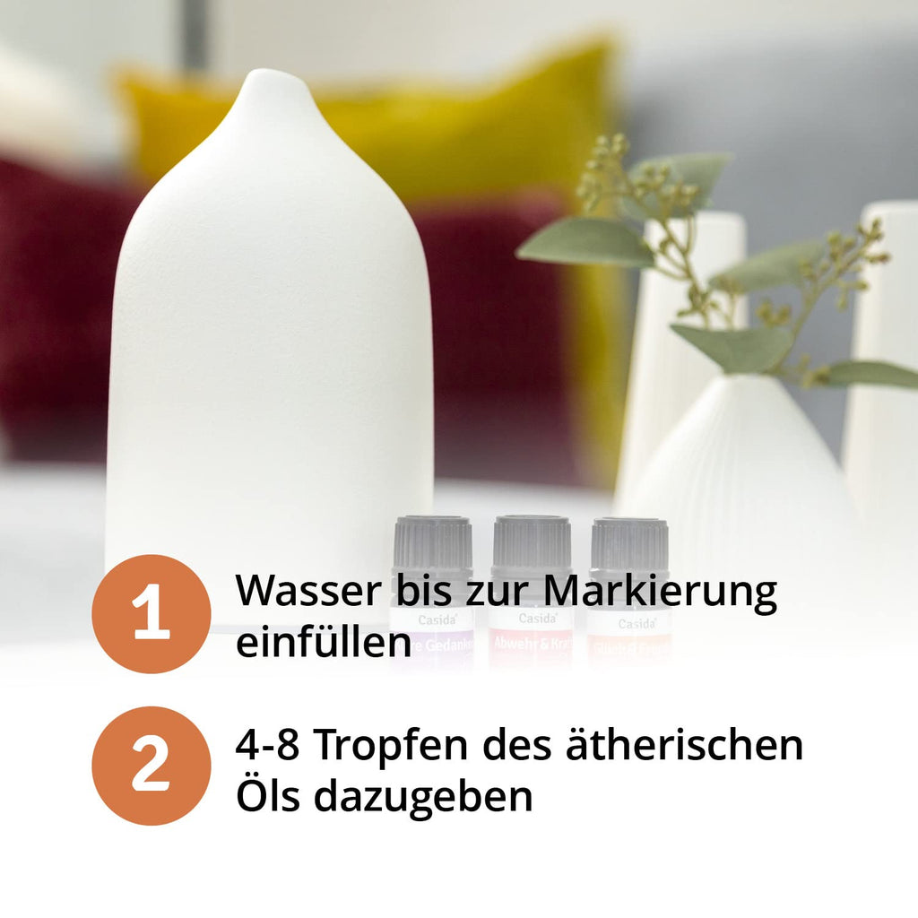 AAAAroma! Moderner Keramik Aroma Diffuser für ätherische Öle mit LED Licht 3-in-1: Ultraschall Diffusor, Luftbefeuchter und Nachtlicht - 100 ml Wassertank (Schwarz)