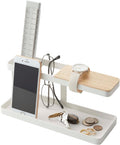 Räum doch mal auf... Yamazaki Tower Tisch-Organizer, weiß, Stahl/Holz, Minimalistisches Design, 24,5 x 9,7 x 11,3 cm (LxBxH)