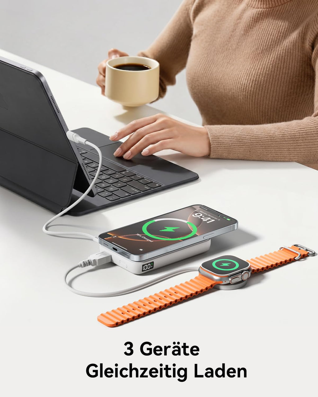 Genug Saft dabei? Powerbank für Magsafe, 12000mAh Kabellose Power Bank mit 22.5W PD USB-A Ausgabe, Magnetisch, Externer Handyakku mit LED-Anzeige, Typ-C Eingang & Ausgang für iPhone 17/16/15/14/13/12/Pro/Pro Max