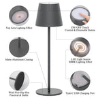 Es werde Licht: Klighten 2 Stück LED Dimmbare Akku Tischlampe, kabellos, wiederaufladbar, warme Lichtfarbe 3000K, Tischleuchte für Innen und Aussen mit USB-C, Aluminium, IP54 Wasserdicht, Dunkelgrau