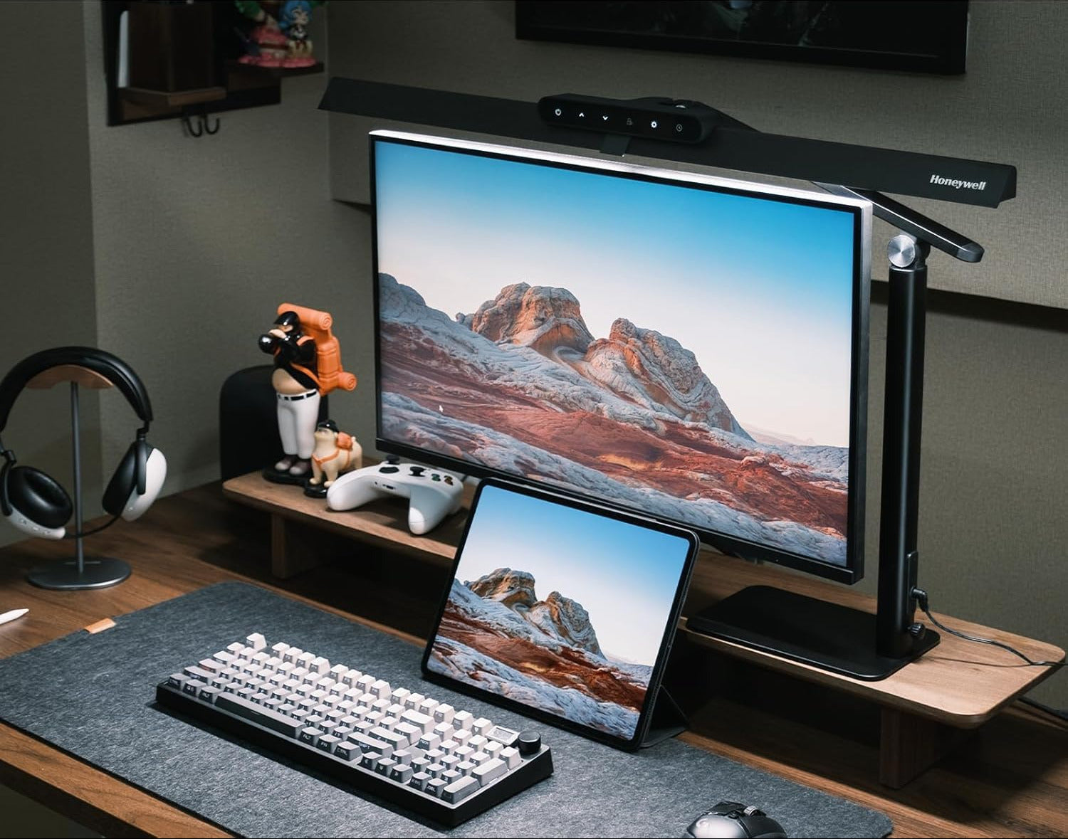 Damit Dir ein Licht aufgeht: Honeywell LED Schreibtischlampe mit Basis, Sunturalux augenschonende Architekten-Schreibtischlampe für Home Office, 1200LM, 4 Farbmodi mit Timer, Schwarz