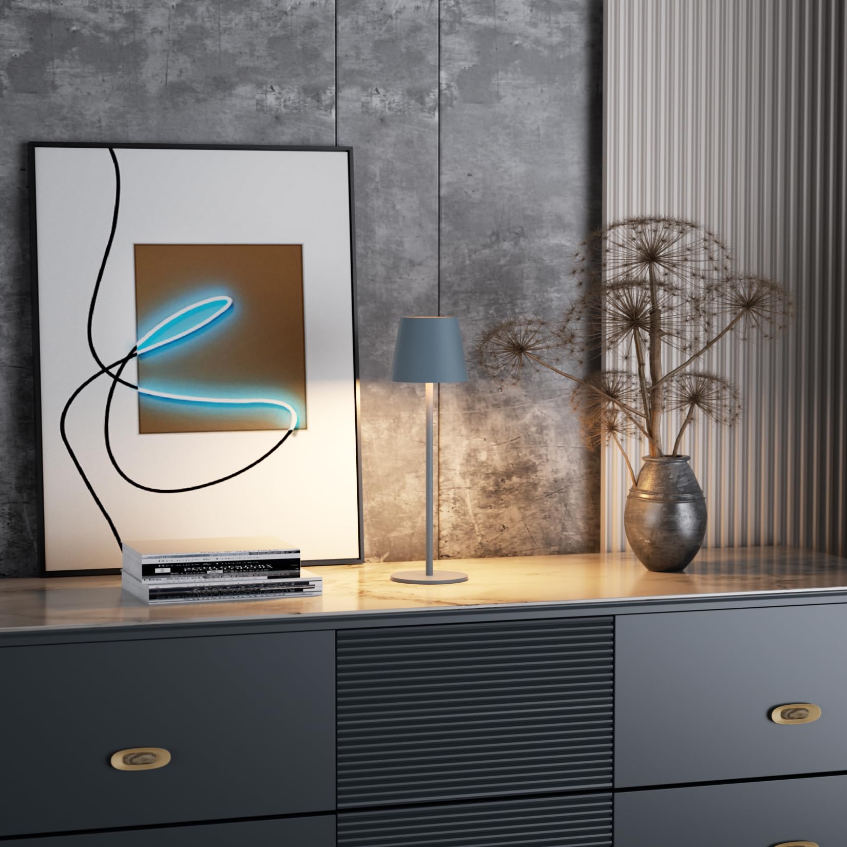 Es werde Licht: Klighten 2 Stück LED Dimmbare Akku Tischlampe, kabellos, wiederaufladbar, warme Lichtfarbe 3000K, Tischleuchte für Innen und Aussen mit USB-C, Aluminium, IP54 Wasserdicht, Dunkelgrau