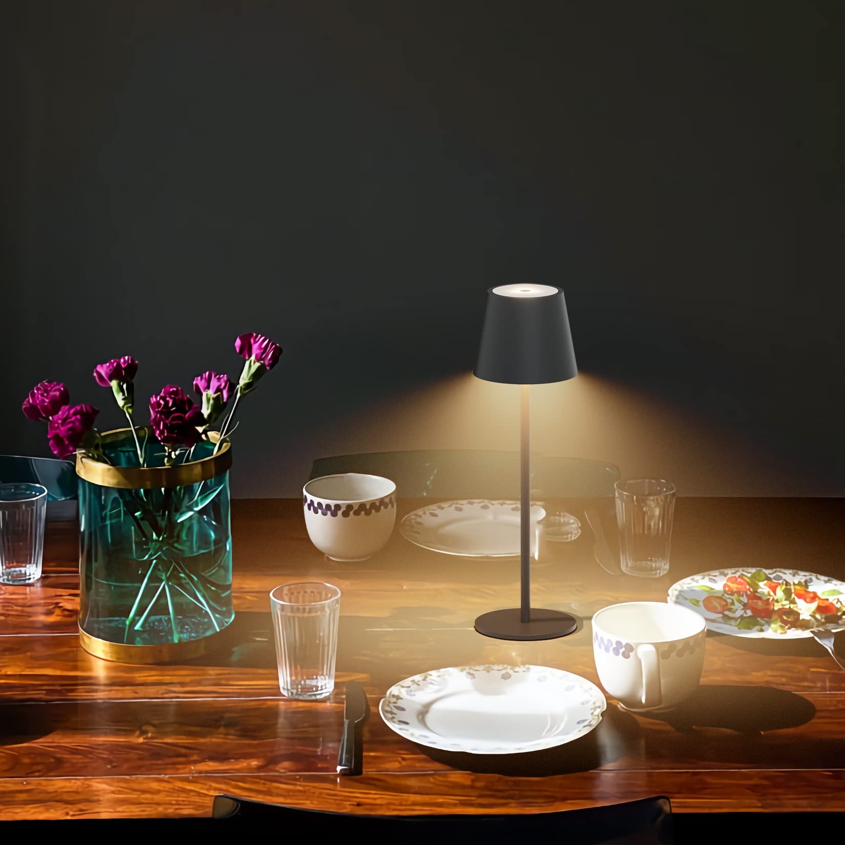 Es werde Licht: Klighten 2 Stück LED Dimmbare Akku Tischlampe, kabellos, wiederaufladbar, warme Lichtfarbe 3000K, Tischleuchte für Innen und Aussen mit USB-C, Aluminium, IP54 Wasserdicht, Dunkelgrau