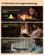 Für sanftes Licht: Glocusent Leselampe Buch Klemme, Augenschonende Bücher-Leselampe mit 3 Farben & 5 dimmbaren Helligkeiten, 80Std. Lebensdauer, wiederaufladbar