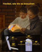 Für sanftes Licht: Glocusent Leselampe Buch Klemme, Augenschonende Bücher-Leselampe mit 3 Farben & 5 dimmbaren Helligkeiten, 80Std. Lebensdauer, wiederaufladbar