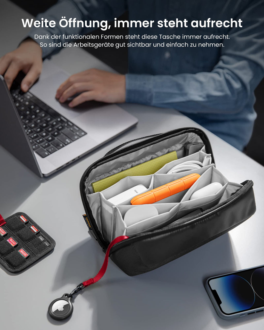 Wer Odnung hält ist nur zu faul zum suchen... tomtoc Kabel- und Zubehörtasche, Kabel Organizer für Ladekabel, Festplatte, MacBook Adapter, Ladegerät, PowerBank, SD Karten...