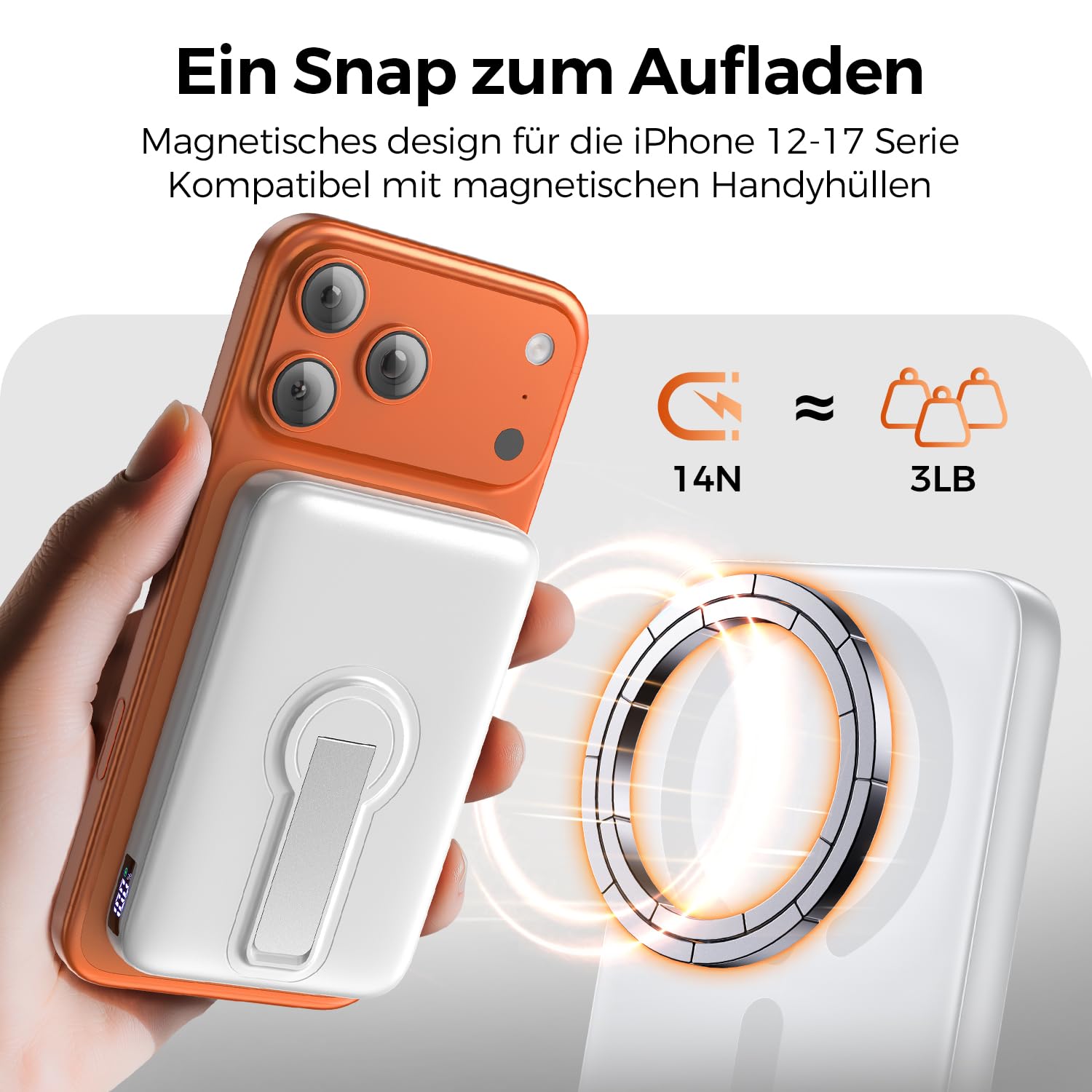 Genug Saft dabei? Powerbank für Magsafe, 12000mAh Kabellose Power Bank mit 22.5W PD USB-A Ausgabe, Magnetisch, Externer Handyakku mit LED-Anzeige, Typ-C Eingang & Ausgang für iPhone 17/16/15/14/13/12/Pro/Pro Max