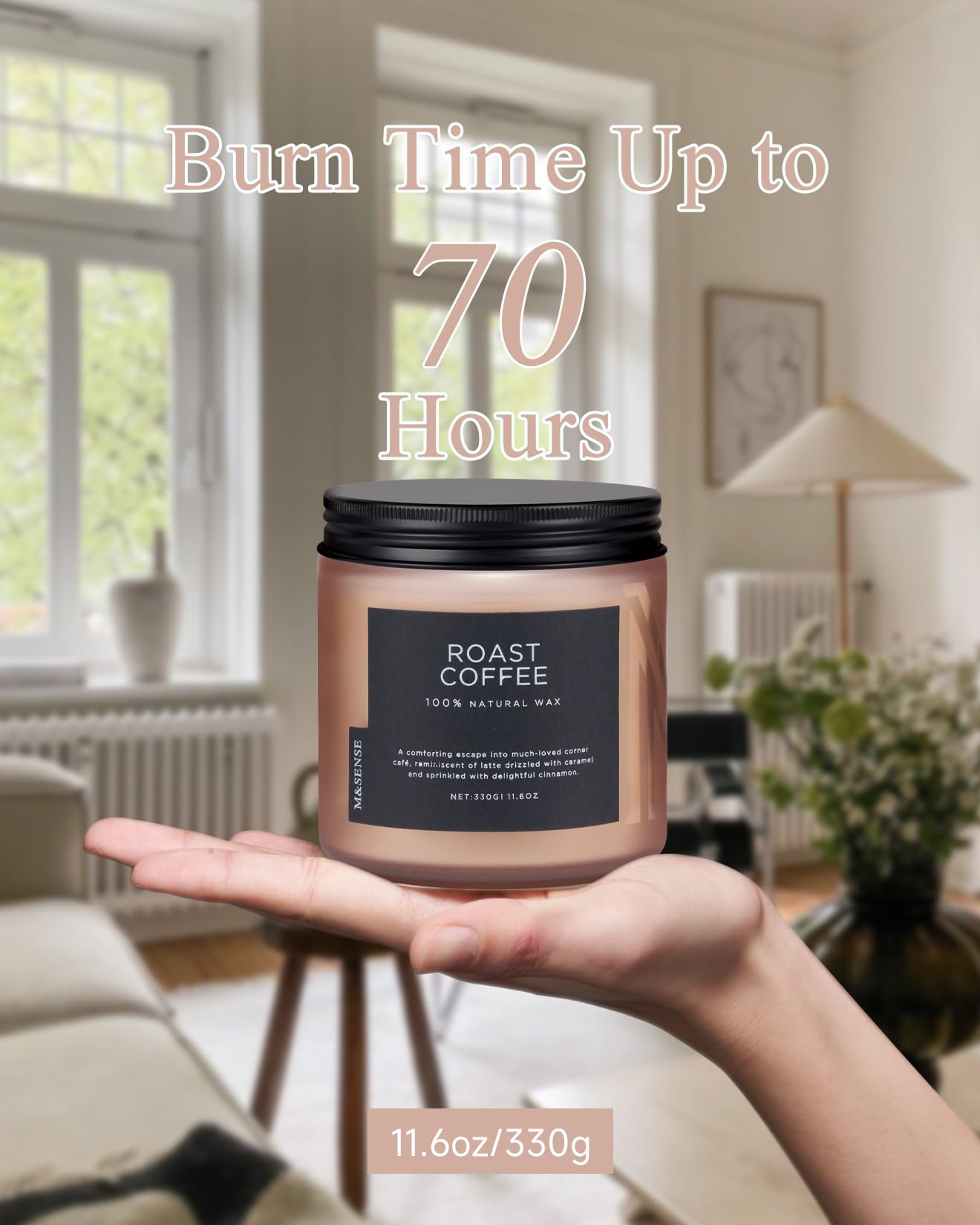 Hmm, riecht das hier gut... M&SENSE Kaffee Duftkerzen im Glas mit 2 Dochten, 70 Stunden Brenndauer, natürliche Sojawachs Kerze für die ganze Wohnung, Geschenk für Männer und Frauen
