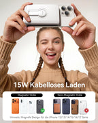 Genug Saft dabei? Powerbank für Magsafe, 12000mAh Kabellose Power Bank mit 22.5W PD USB-A Ausgabe, Magnetisch, Externer Handyakku mit LED-Anzeige, Typ-C Eingang & Ausgang für iPhone 17/16/15/14/13/12/Pro/Pro Max