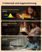 Für sanftes Licht: Glocusent Leselampe Buch Klemme, Augenschonende Bücher-Leselampe mit 3 Farben & 5 dimmbaren Helligkeiten, 80Std. Lebensdauer, wiederaufladbar