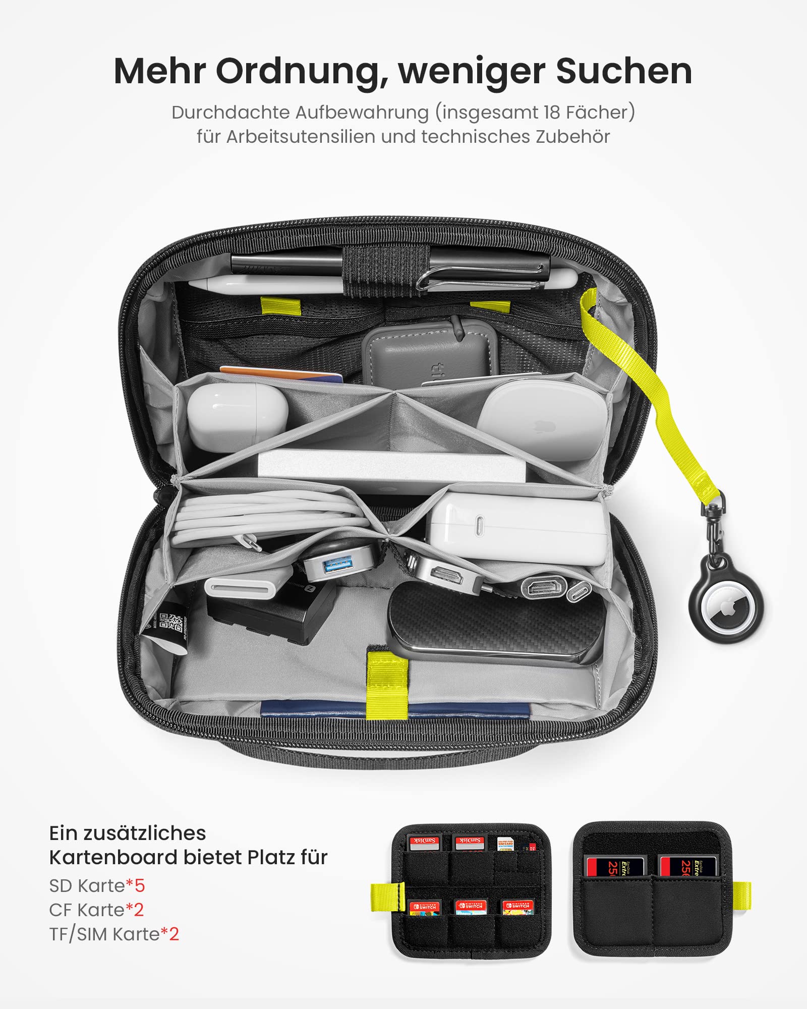 Wer Odnung hält ist nur zu faul zum suchen... tomtoc Kabel- und Zubehörtasche, Kabel Organizer für Ladekabel, Festplatte, MacBook Adapter, Ladegerät, PowerBank, SD Karten...