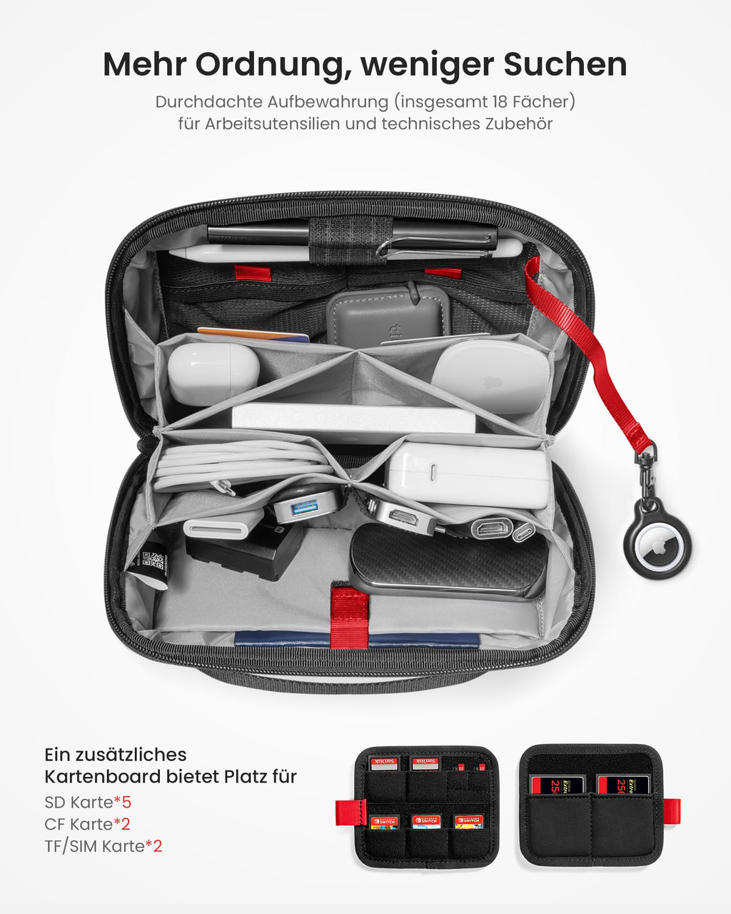 Wer Odnung hält ist nur zu faul zum suchen... tomtoc Kabel- und Zubehörtasche, Kabel Organizer für Ladekabel, Festplatte, MacBook Adapter, Ladegerät, PowerBank, SD Karten...